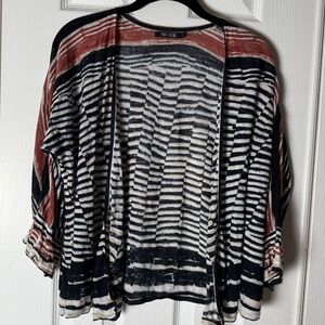 Nic+Zoe Linen Viscose Striped Multicolored Lightweight Open Cardigan Small‎ EUC